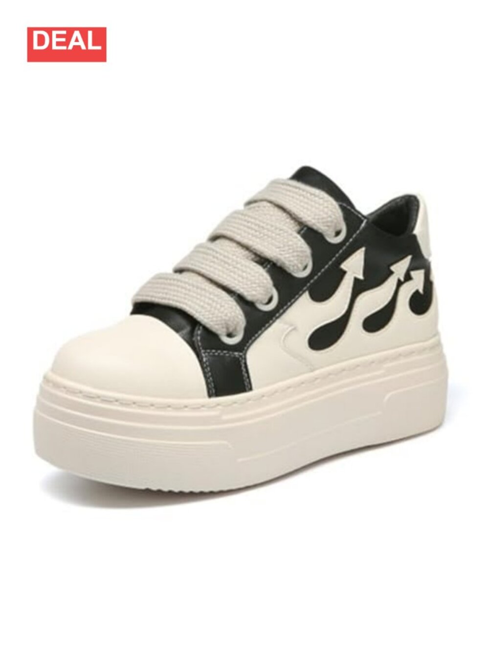 Unisex Flame Print Platform Chunky Sole Lace Up Low Top Fashion Sneakers